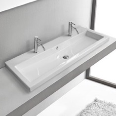 Double Drop In Sink, Trough, White Ceramic